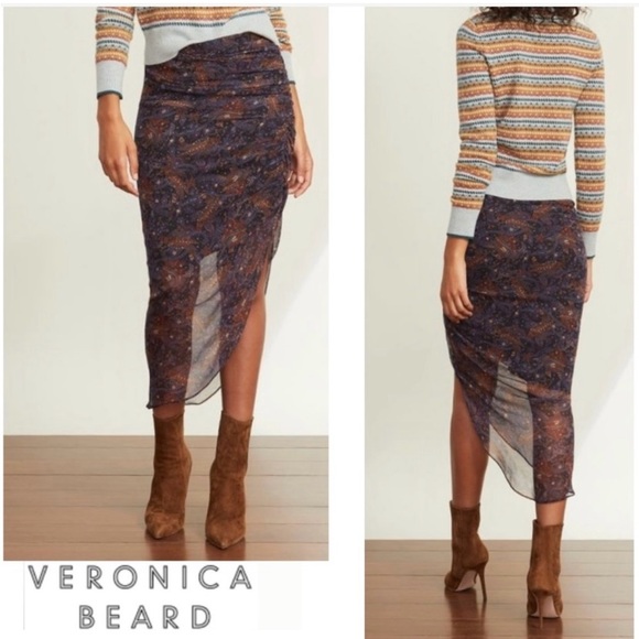 Veronica Beard Ruched Paisley Ari Skirt